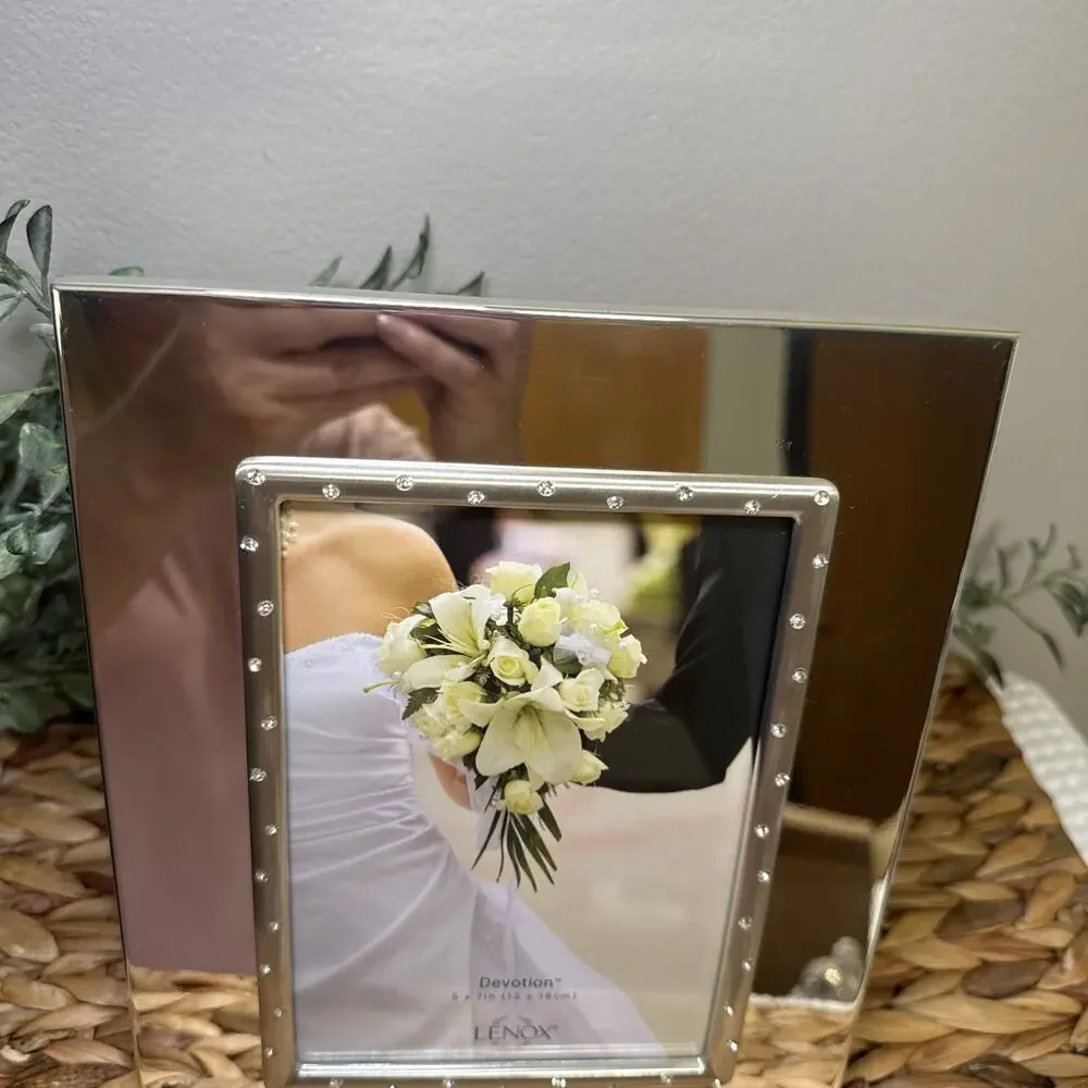 Lenox Devotion 5x7 Picture Frame Silver Plated Rhinestone Accent Wedding NWT